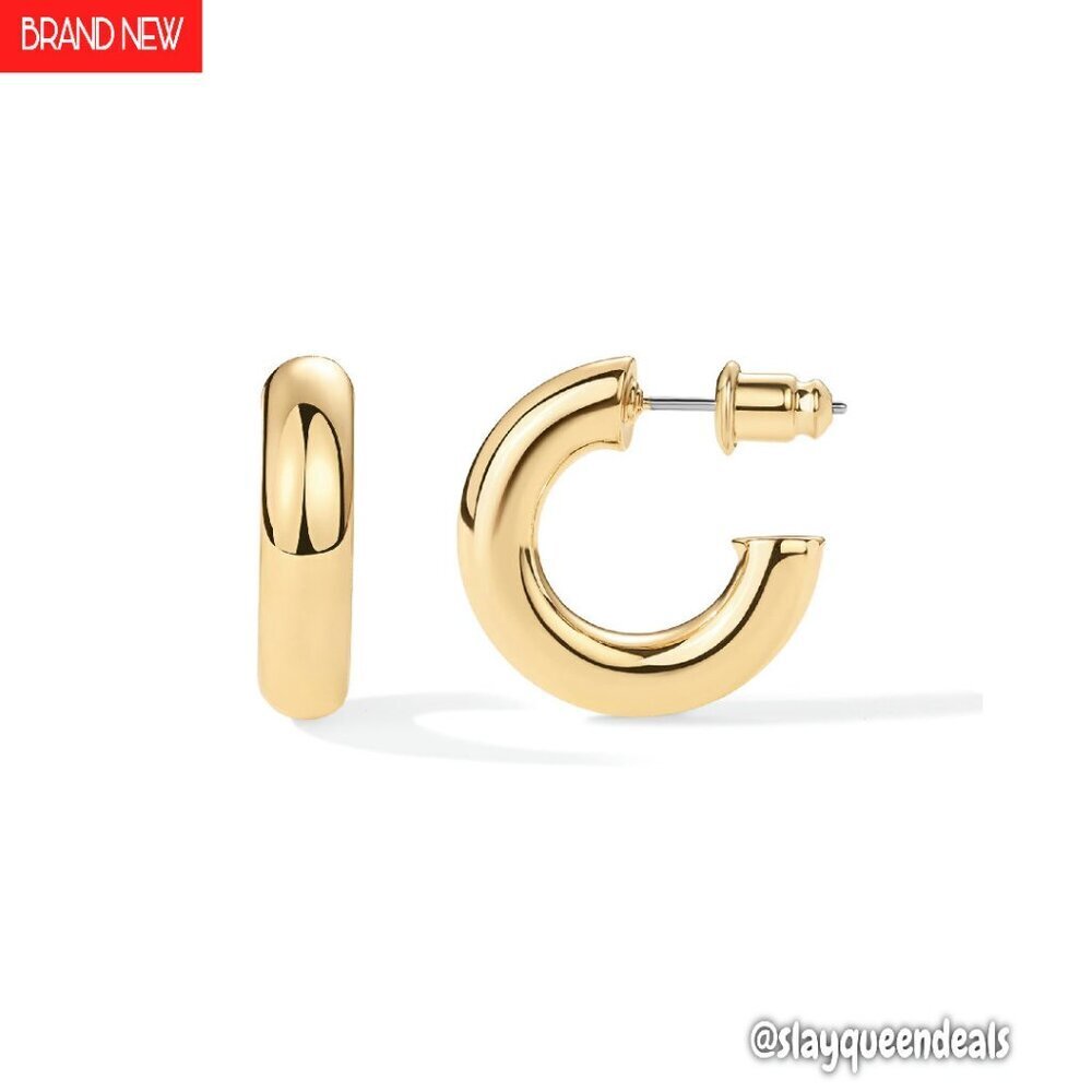14K Gold Plated Chunky Hoop Earrings 20mm Lightweight Hypoallergenic